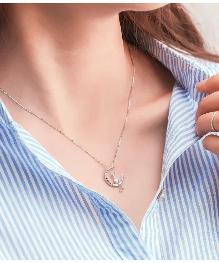 Nouveau 925 en argent Sterling lune chat colliers pendentif mode