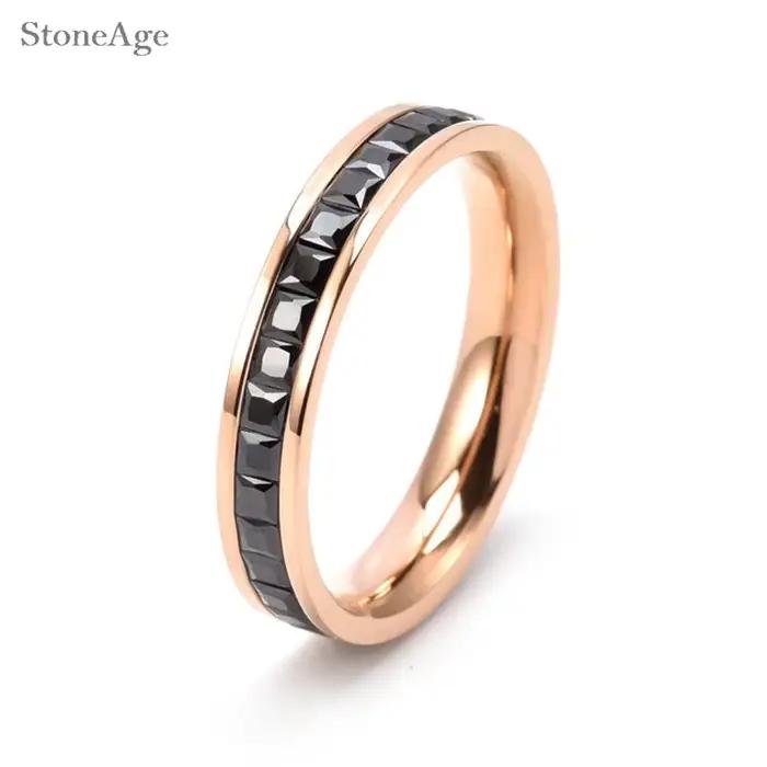 Zcompresses-Bague fine en acier au titane glacé pour hommes et femmes