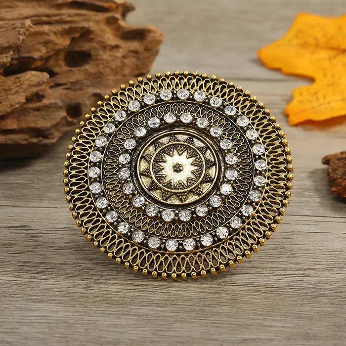 Grand anneau rond ethnique Antique en or pour femmes