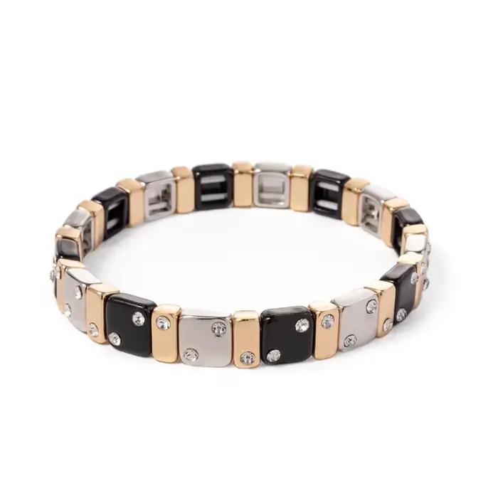 Ensemble de bracelets élastiques perlés de couleur noire pour femmes