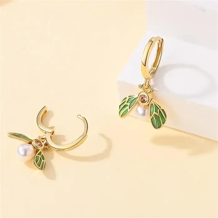 Pandach 925 en argent Sterling Original série dorée abeille pendentif boucles d'oreilles étoile lune