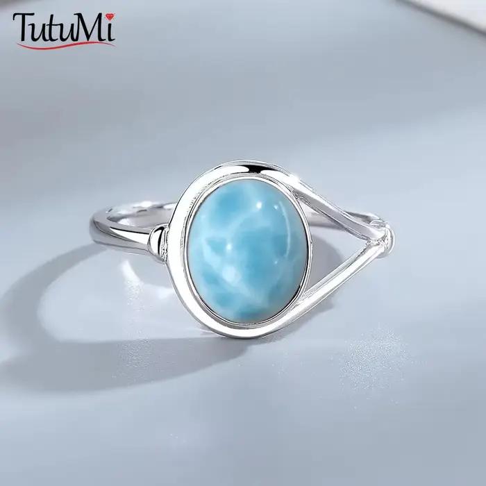 Bague Vintage en argent 925 avec pierre Larimar naturelle