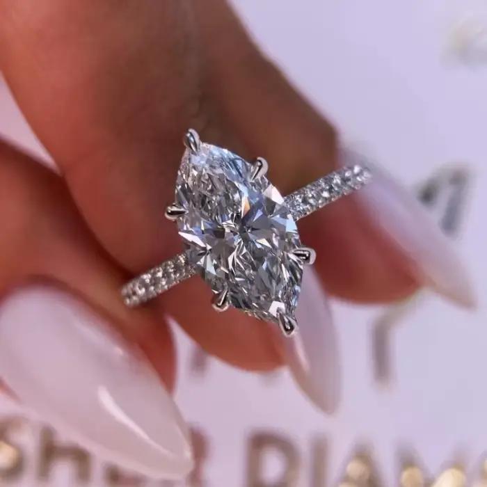 Bague Marquise en diamant Moissanite véritable GRA 2ct pour femmes, en argent Sterling 925, pour fête d'anniversaire, bijoux de luxe fins de haute qualité