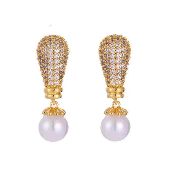 ZAKOL luxe Buling brillant zircone Imitation perle boucles d'oreilles pour les femmes afrique saoudienne à la mode dame fête bijoux