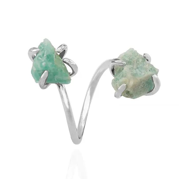 Bague en pierre brute d'amazonite pour femmes et filles, style bohème, double pierre, ajustable, cadeau parfait pour les occasions spéciales et les soirées