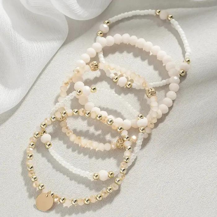 5 pièces/ensemble breloque résine perlée mode Bracelet ensemble pour femmes pièce ronde élastique perle chaîne
