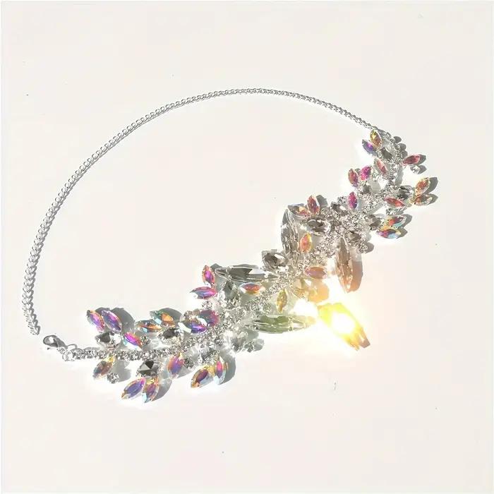 Collier ras du cou de luxe pour femme, grand collier en cristal coloré exagéré, collier de déclaration en strass, bijoux de fête