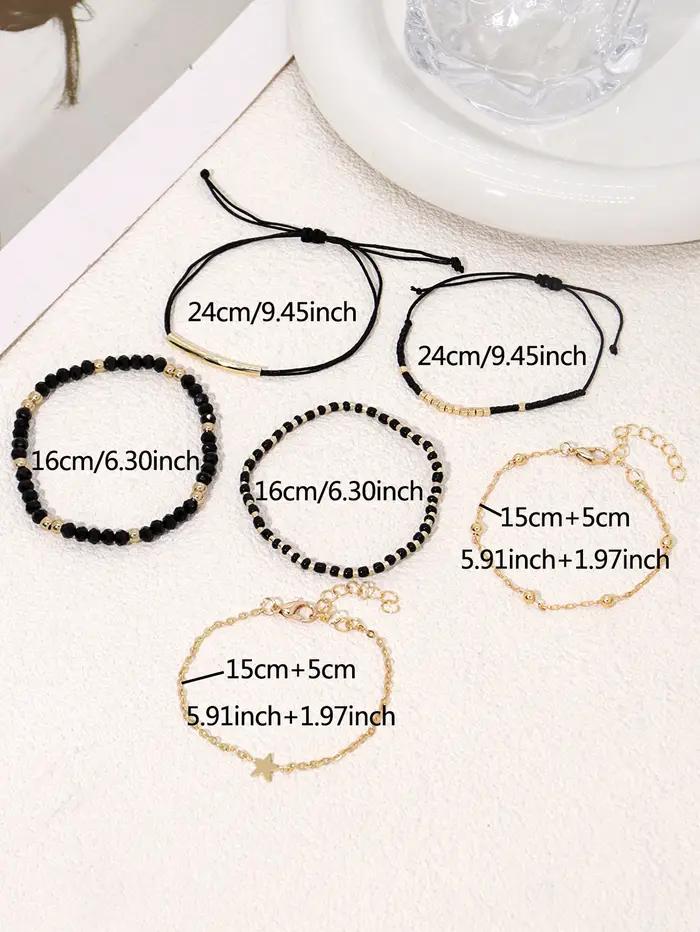 Bracelet Bohème en Perles de Verre Noir pour Femmes Occasions Spéciales Vacances Élégant Accessoire de Mode