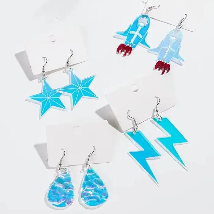 Boucles d'oreilles en acrylique étoile et pluie irisées pour femmes, design géométrique laser-cut, bijoux de déclaration pour soirée, mariage, banquets et vie quotidienne