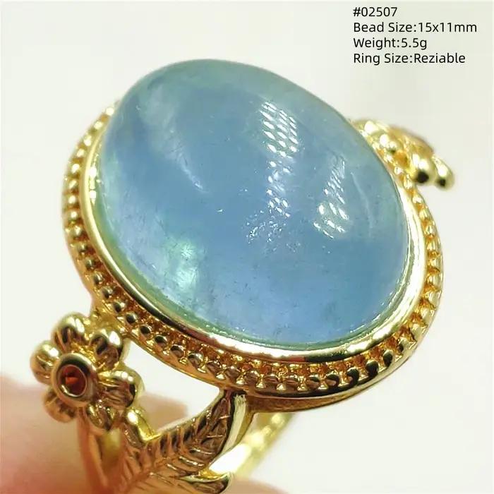 Bague aigue-marine bleue naturelle, anneau réglable ovale en argent Sterling 925, perle transparente 16x12mm, bijoux AAAAAA