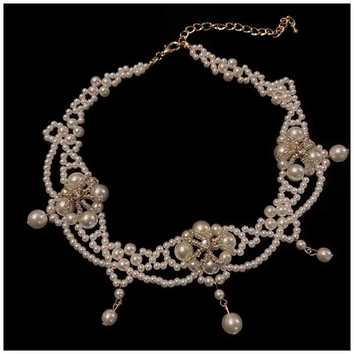 Collier ras du cou en perles Vintage pour femmes