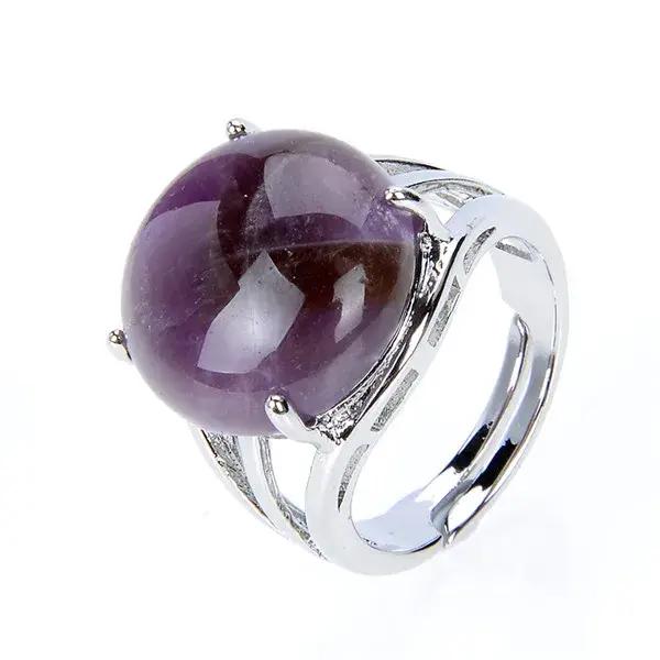 Bague Unique Ronde en Pierre Naturelle pour Femme, Clip Violet, Quartz Rose, Argent, Bijoux de ix, N