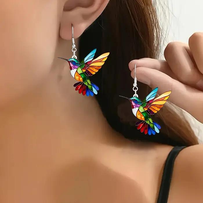 FTCY acrylique colibri boucles d'oreilles pour femmes Style rétro coloré oiseau