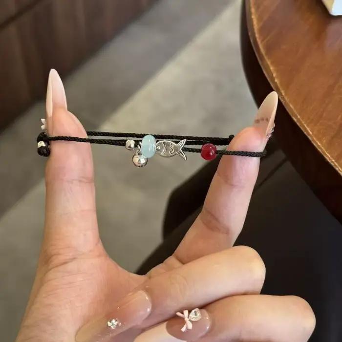 Bracelet en cordon tressé pour bijoux, 2 pièces, pour meilleurs amis, couples, bracelets d'amitié assortis, corde noire et rouge