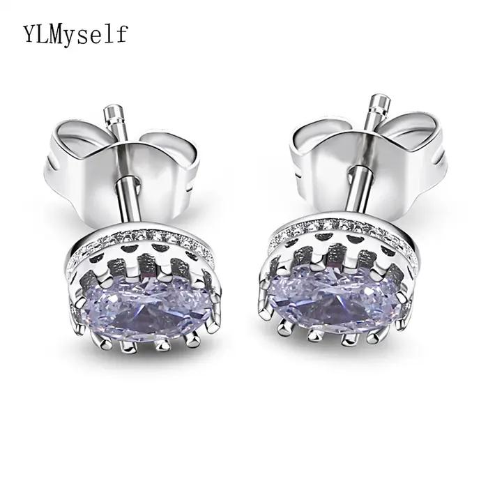 Boucles d'Oreilles Ovale en Argent Sterling 925 Serties de Zirconium Blanc Bijoux Pour Femmes Occasions Spéciales Cadeau Élégant
