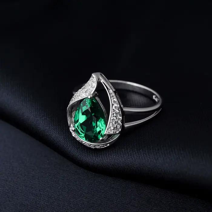 Bague Potiy en argent sterling 925 avec émeraude nano simulée de 2