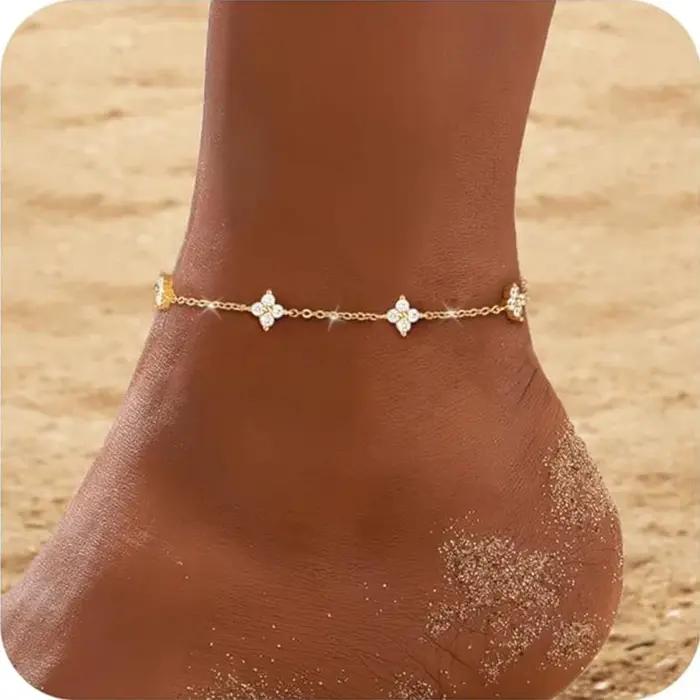 Bracelet de cheville en argent sterling 925 pour femme, motif trèfle, avec chaîne délicate ornée de