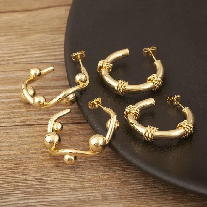 Nidin nouveau rétro créatif grand cercle boucles d'oreilles pour femmes femme 4 Styles géométrique irrégulière oreille bijoux cadeaux de fête de mariage
