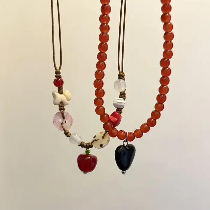 Collier pendentif pomme rouge mignon pour femme