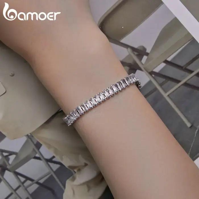 Bamoer – Bracelet carré brillant en Zircon pour femmes