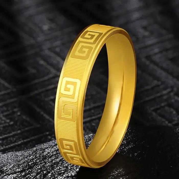 Bague de couple en or véritable 24 carats pour homme et femme