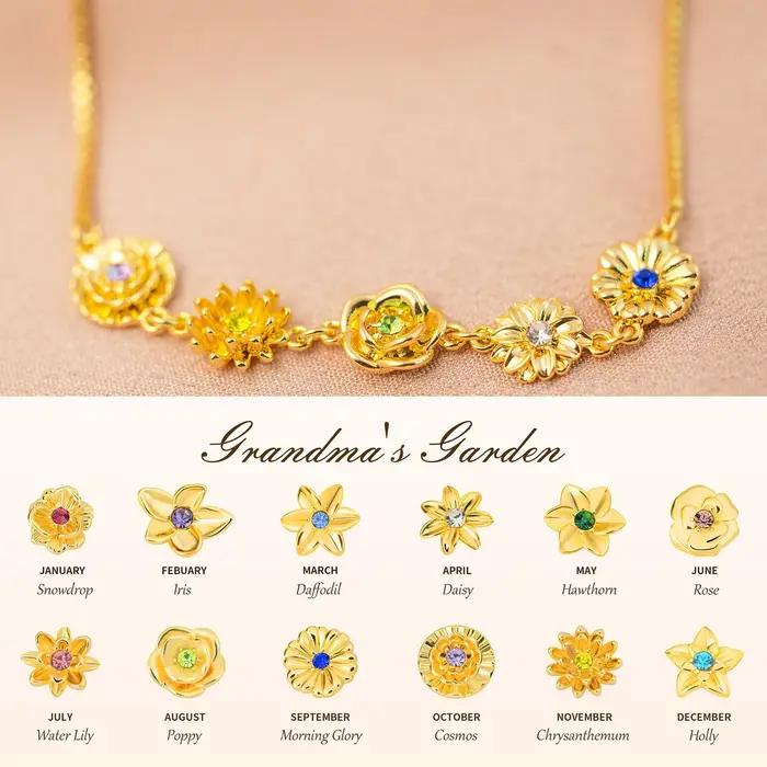Bracelet de fleur de naissance personnalisé, pierre de naissance personnalisée, bijoux pour sa femme
