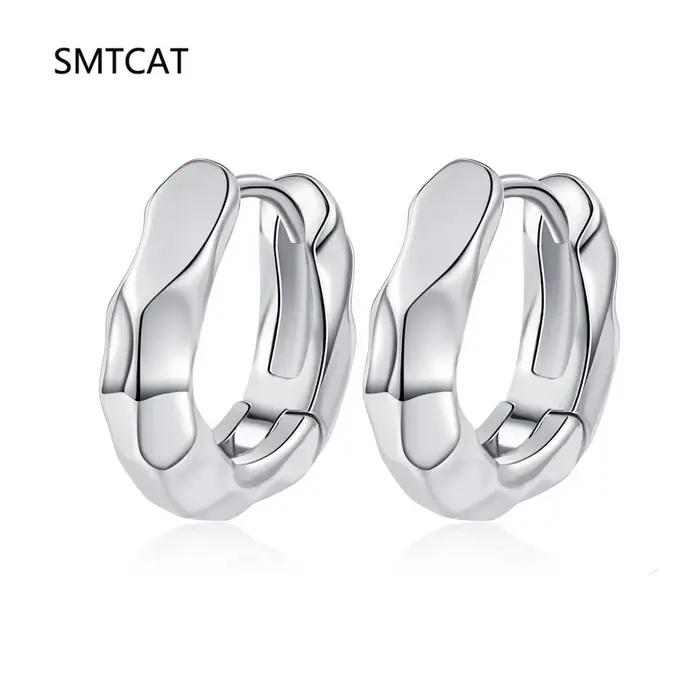 Boucles d'oreilles créoles en argent sterling 925, facettées géométriques irrégulières, pour femmes,