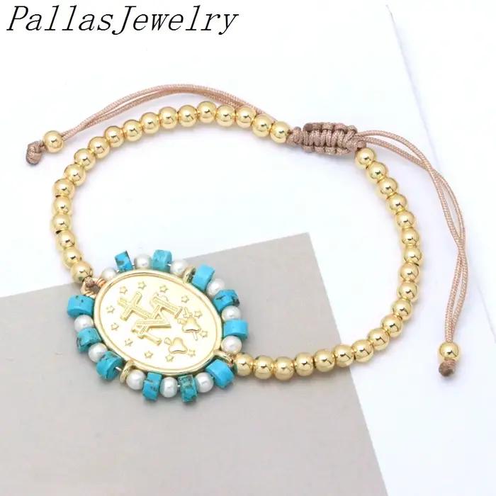 Lot de 5 Bracelets Religieux Notre-Dame de Guadalupe en Forme de Cœur et Croix