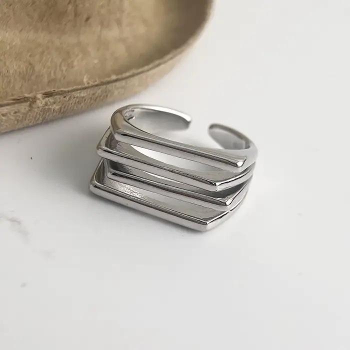 Bagues en argent Sterling 925 pour femmes et hommes, large bague ouverte Vintage à 4 couches, cadeau de fête d'anniversaire