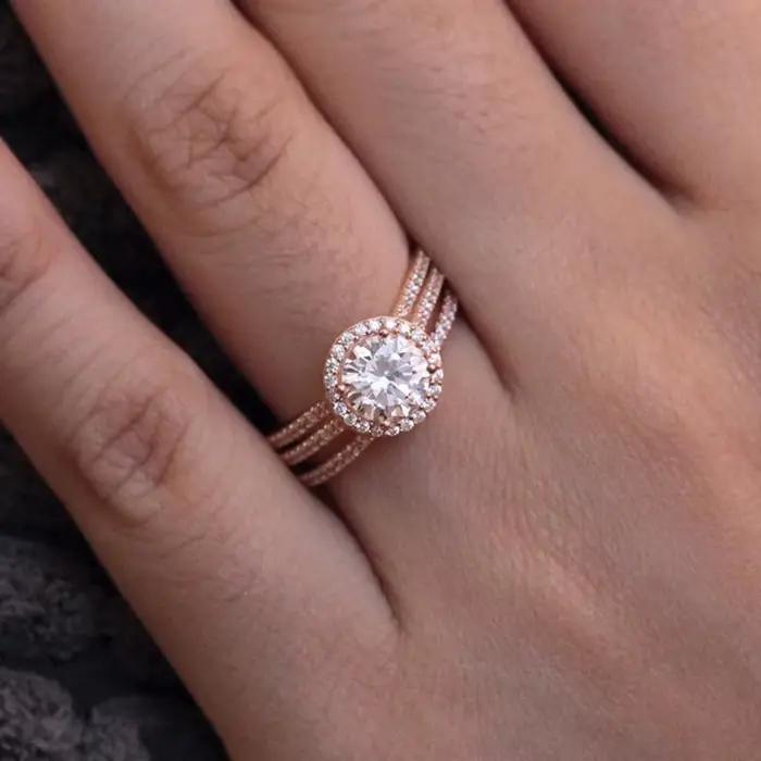Ensemble de bagues de fiançailles de mariage pour femmes