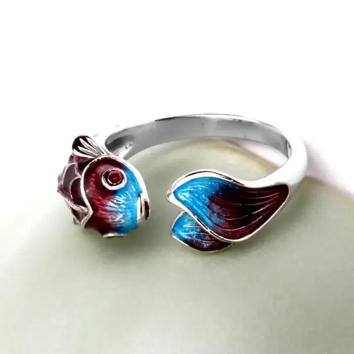 YIZIZAI-Bague en plaqué argent pour femme, poisson vintage, cyprinoïde, annie, fleur, accessoires réglables, matiques antiques, bijoux cadeaux