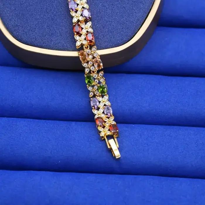 Bracelet tennis élégant zircone synthétique multicolore plaqué or 18 carats pour femmes occasion quotidienne cadeau spécial