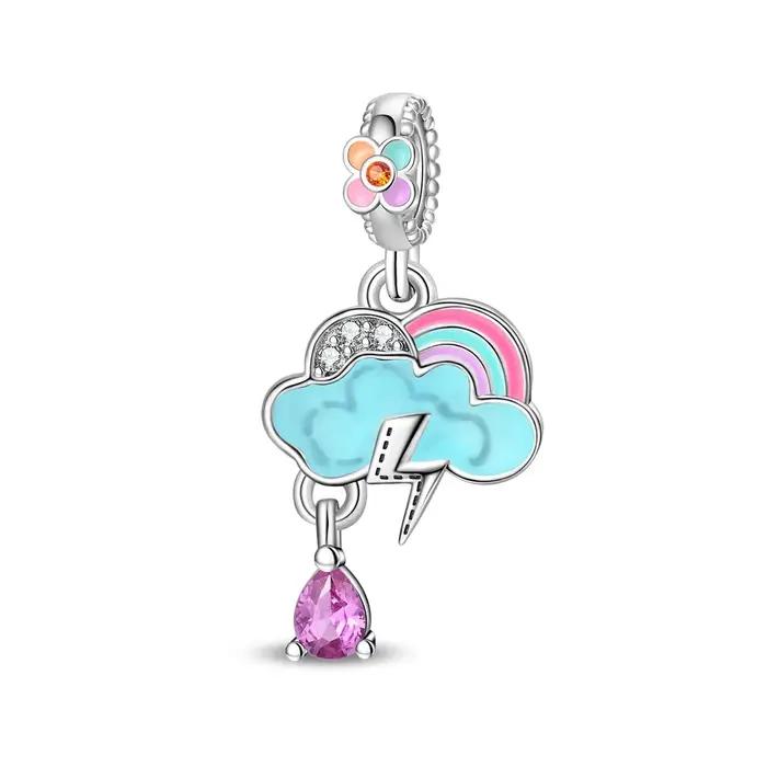 Breloques originales plaquées argent, perles pour bracelets, breloques DIY, cadeau pour femme, accessoire, soleil, étoile, arc-en-ciel, nuage, cœur, pendentif en cristal
