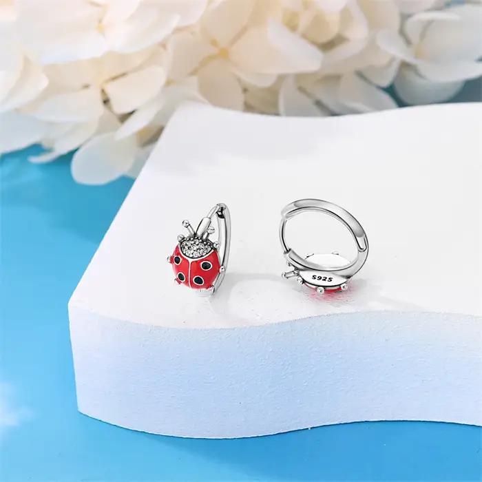 Boucles d'oreilles doubles en argent sterling 925 motif coccinelle rouge bijoux originaux fins cadeaux de fiançailles anniversaires pour femmes occasions spéciales