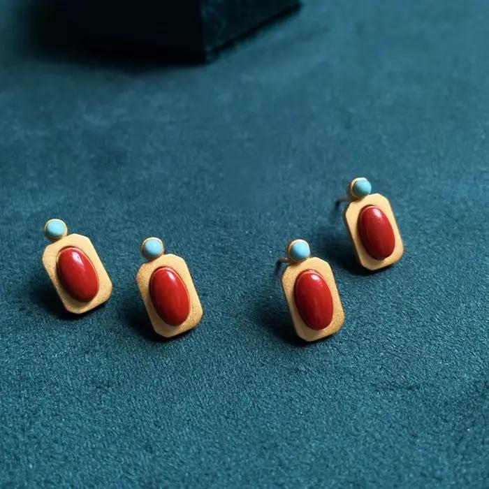 Boucles d'oreilles turquoise incrustées de Tourmaline Rubellite du sud