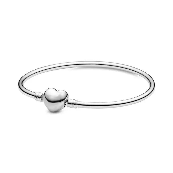 Bracelet Original en Argent Sterling 925% avec Breloque Cœur Rond Classique Bijoux Fins Pour Femmes Occasions Spéciales Personnalisables
