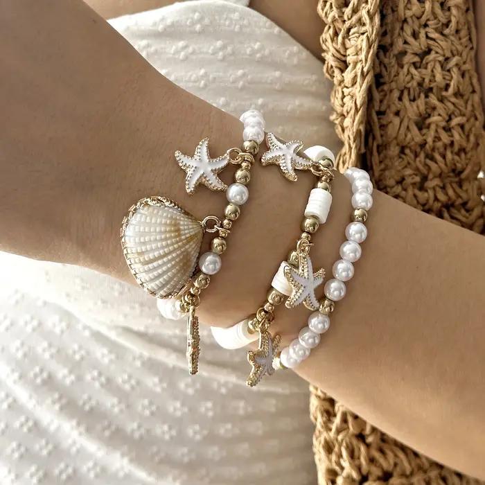 Ensemble de bracelets de luxe en perles d'imitation Heishi pour femmes