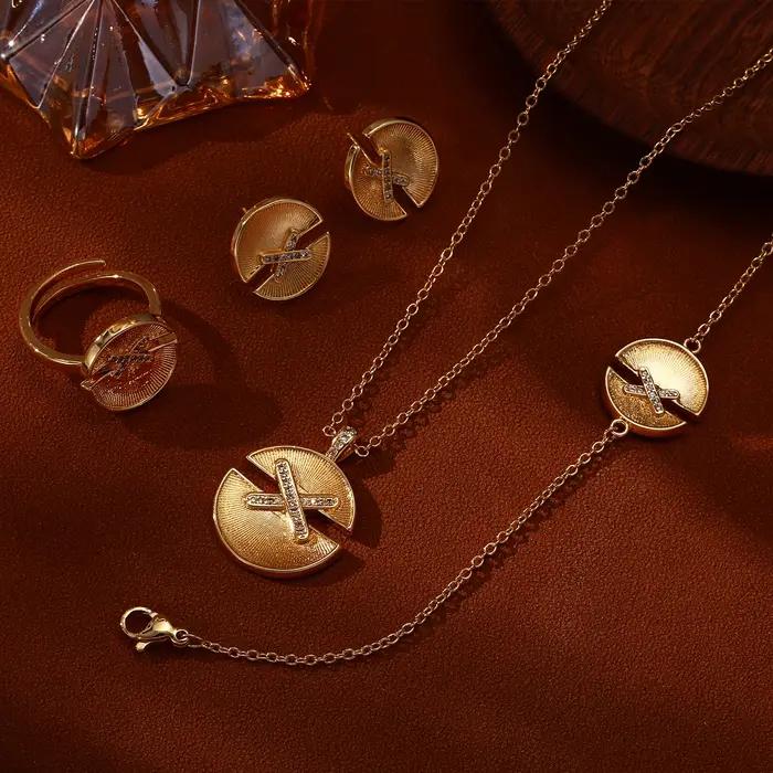 Ensemble de bijoux de luxe 4 pièces avec croix en CZ - Collier