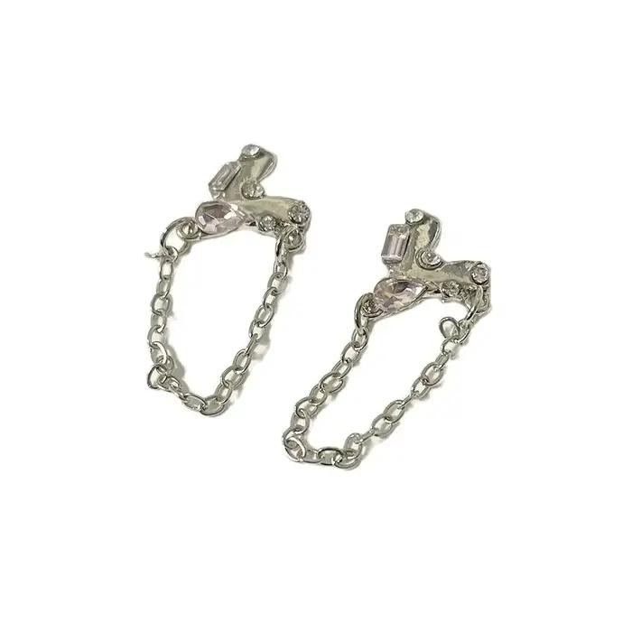 5 pièces Chic à la mode ss diamants pointillant coeur Design bijoux Chrome argent rose cristal chaînes pendentifs manucure ornements 404art