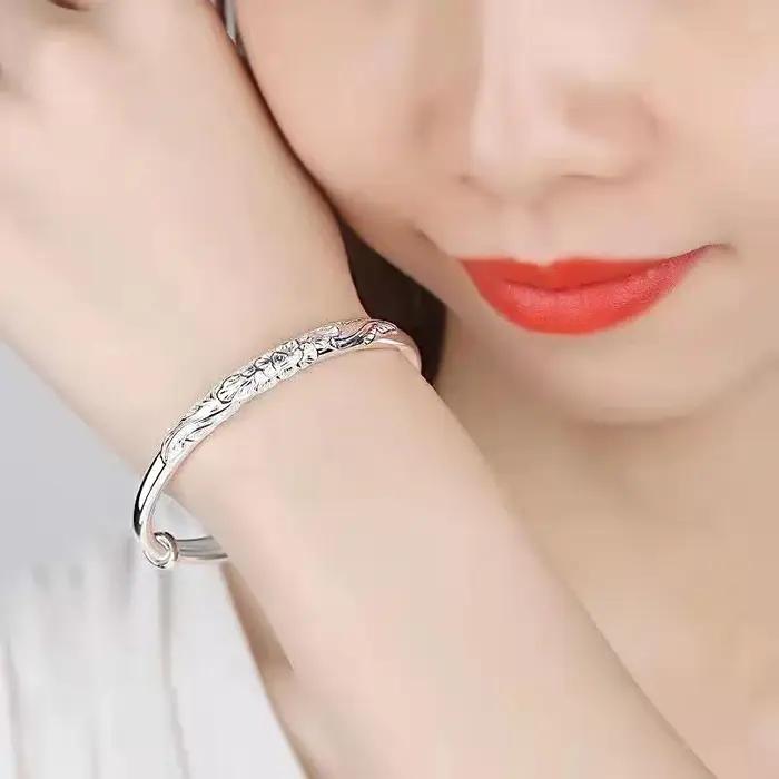 Bracelet jonc rond tendance en argent sterling 925