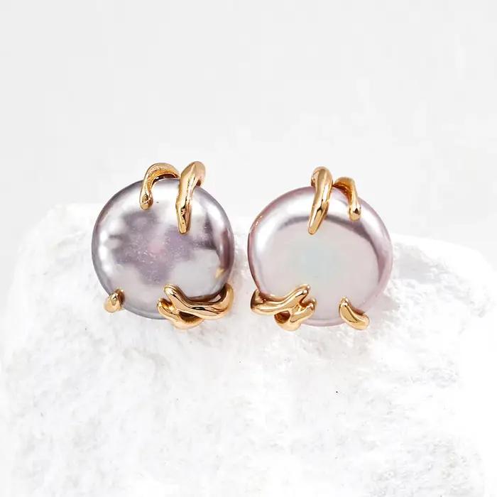 VOBIPY 925 argent Sterling 14K plaqué or perle baroque ensemble de bijoux mode collier de perles d'eau douce