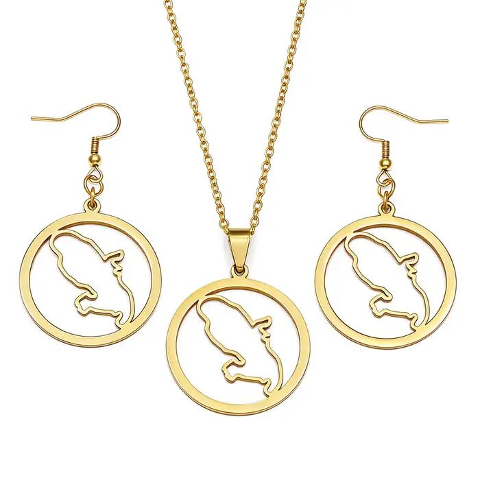 1 ensemble de colliers et boucles d'oreilles avec pendentif fleurs et carte de la Martinique pour femme, bijoux DOM France # 600062