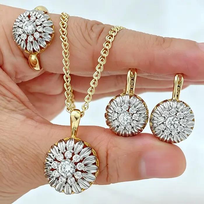 Kinel – ensemble de bijoux pour femmes, bague, boucles d'oreilles et collier en Zircon naturel brill