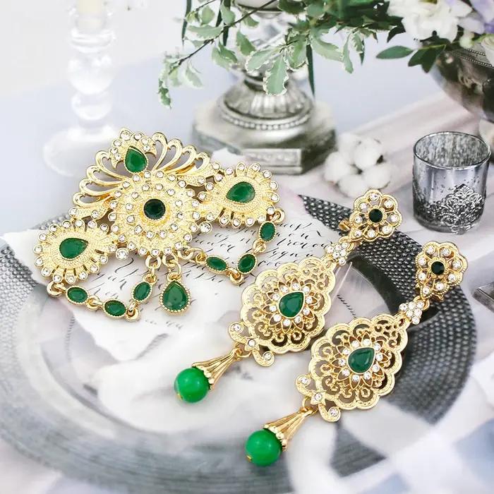 Algérie maroc Bijoux de mariage broche boucles d'oreilles ensembles pour femmes couleur or arabe turquie Abaya Caftan