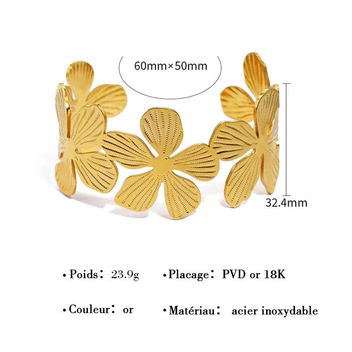 YACHAN 18K plaqué or inoxydable fleur manchette femmes bracelet Vantage charm