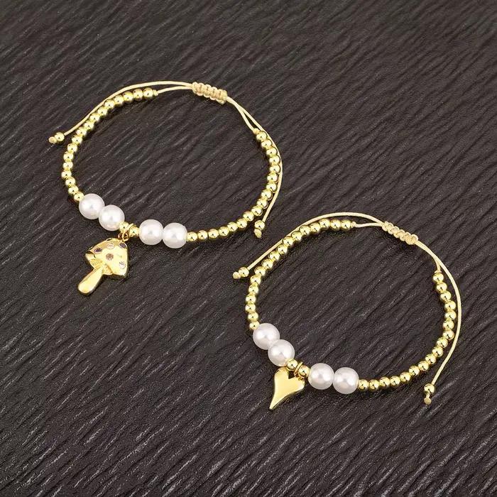 Nidin nouvelle mode coeur/champignon forme creux conception chaîne Bracelets réglable pour les femmes perles briller Zircon bijoux cadeaux