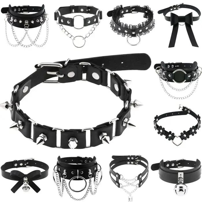 DIEZI Vintage doux Cool Hip Hop Rivet collier ras du cou Harajuku gothique Club noir PU cuir