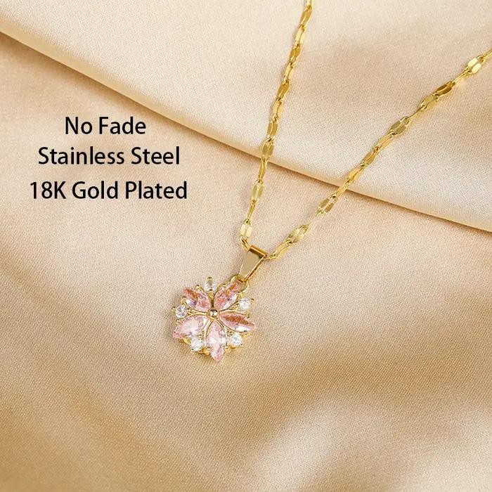 Colliers avec pendentif Sakura rose romantique en acier inoxydable pour femmes