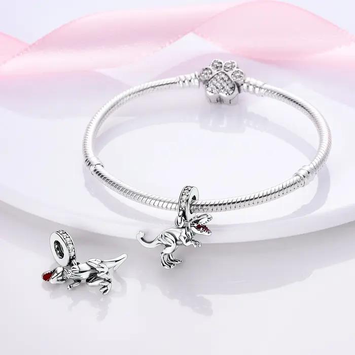 Dinosaure 925 argent balancent breloque idéal pour Bracelet pendentif bricolage pour femme bijoux de mode