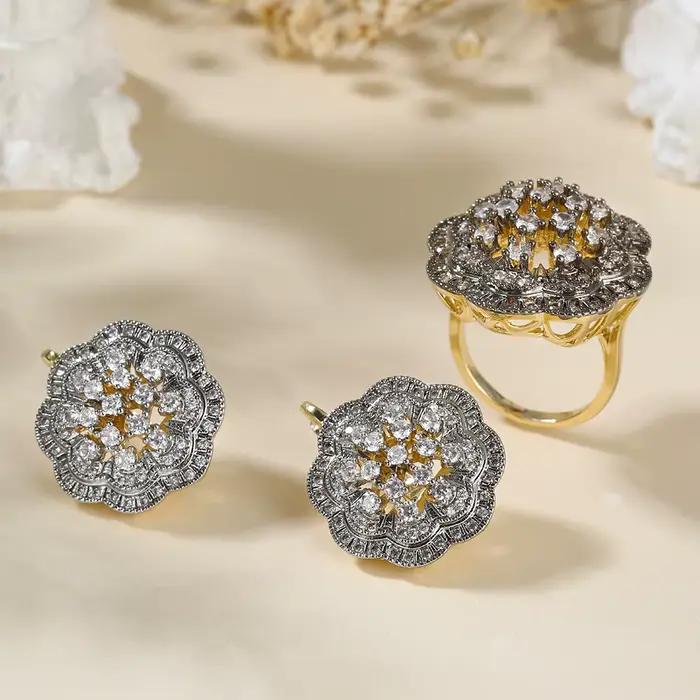 Boucles d oreilles creuses bicolores à grande fleur plaquées cuivre or 14 carats bijoux mode luxueux et exquis pour femmes occasions spéciales
